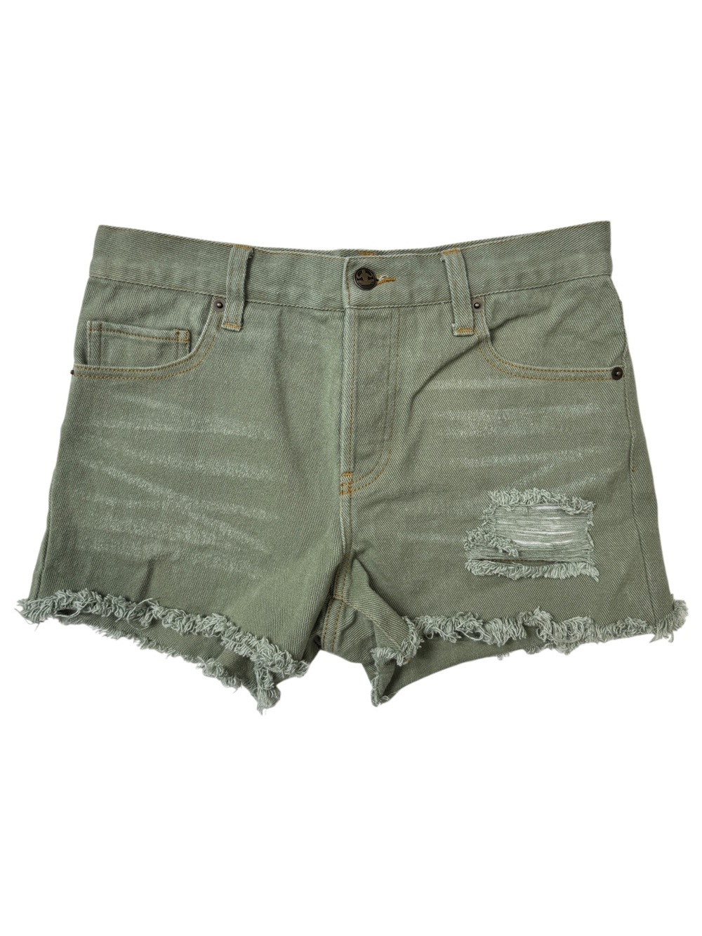 {Levitate} Light Olive Green Distressed Cutoff Denim Jean Shorts WS33